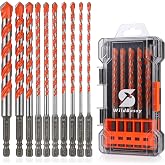 Concrete Carbide Drill Bits, Hex Shank Masonry Drill Bit,5/32"-1/2"(10PCS) | Designed for drilling glass, brick, plastic, cement and tile with carbide tips and a hex shank for common drill chucks