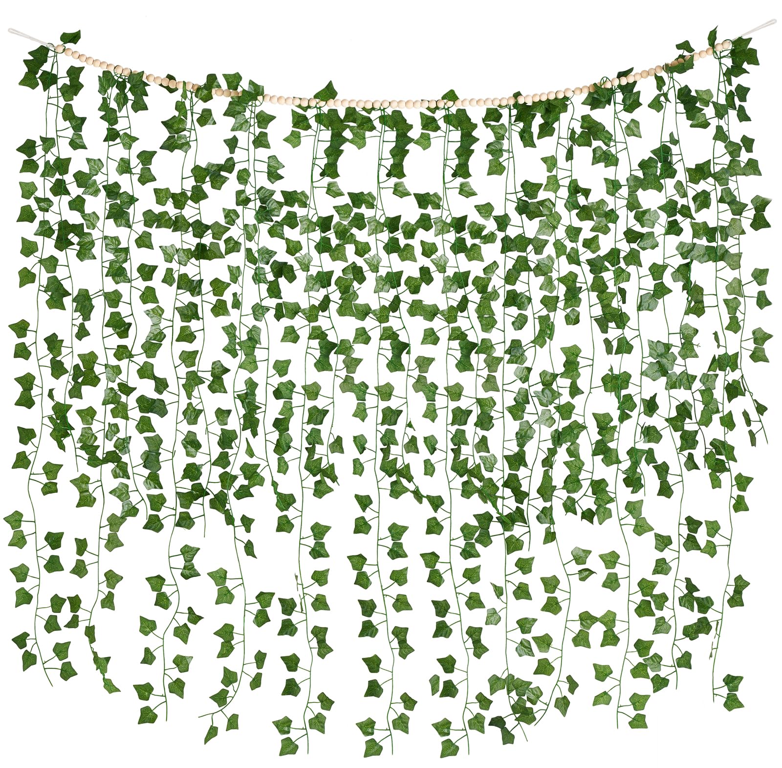 Photo 1 of Mkono Hanging Fake Vines for Bedroom Wall Decor Artificial Plant Leaves with Wood Beads Set Indoor Greenery Ivy Garland for Living Room Apartment Christmas Wedding Party Teen Girl Room