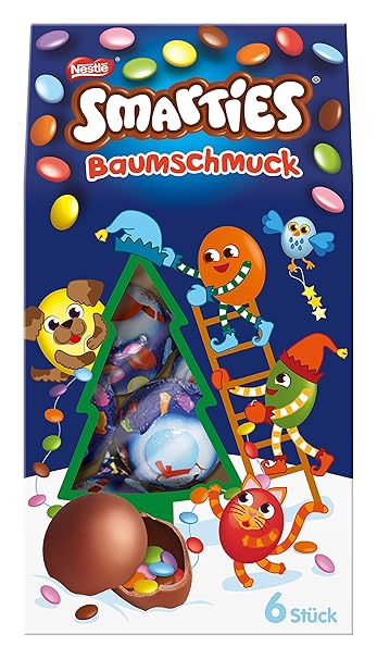 Smarties Nestlé Baumschmuck, Vollmilch Schokokugeln, mit Schokolinsen gefüllt, Faltschachtel, 105 g