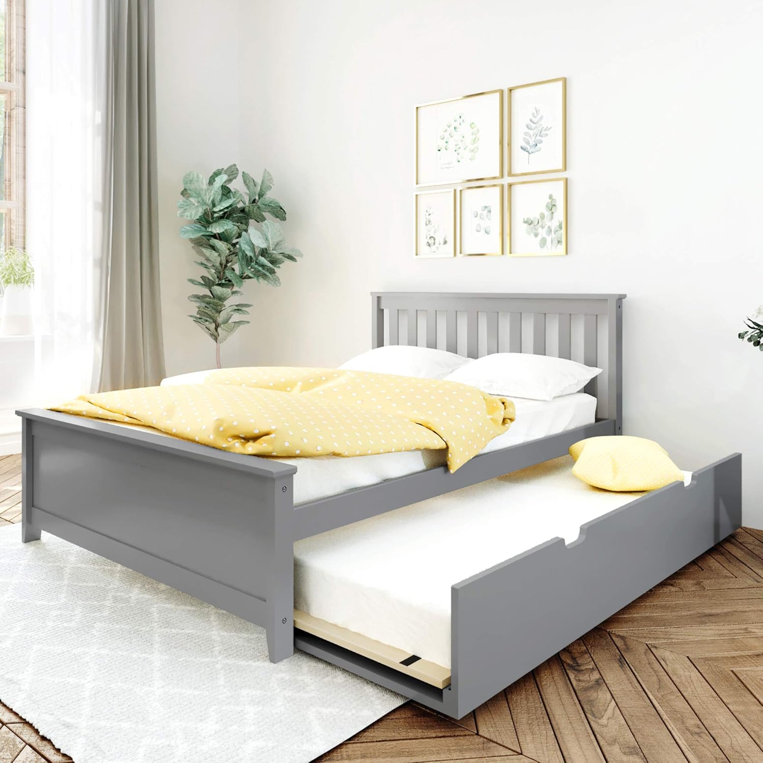 Max Lily Solid Wood Full Size Bed With Trundle Bed Grey Amazon In Furniture Full Size Bed W Trundle
