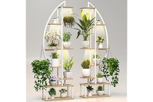 BLAZPATH Plant Stand Shelf Indoor with 6 Grow Light, 7 Tiered 65" Tall White Large Half Moon Lighted Plant Rack Holder, 2 Pac