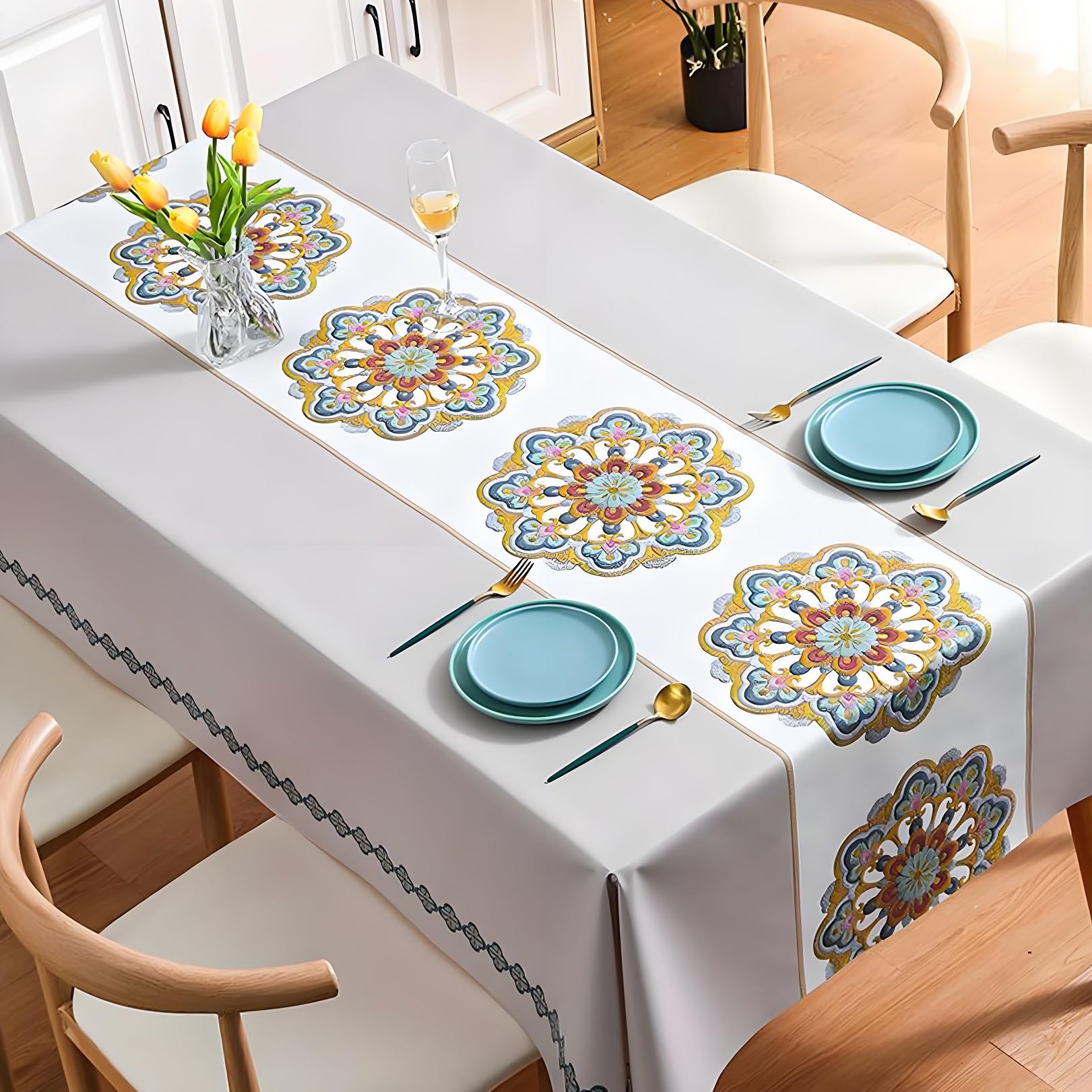 AGSYFFD Waterproof Tablecloth Wipeable Tablecloth Rectangular PVC Table Protector Kitchen Outdoor Table Cover Beige Vinyl Wipeable Tablecloth (78.7 in. x 55.1 in)