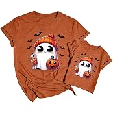 Family Halloween Shirts Mommy and Me Matching Outfits Ghost Graphic Tees | Matching Halloween Shirts for Women Girls and Boys, Mom and Daughter Outfit, Cute Fall Pumpkin Print Tops