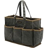 Tool Tote Bag, Heavy Duty 16oz Waxed Canvas Garden Tool Bag | Portable 11-Pocket Tool Storage Bag for Gardener Electrician Contractor Repairman (14"L x 5.5"W x 10.5"H) – Army Green