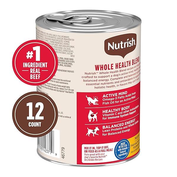 NUTRISH REAL BEEF & PUMPKIN RECIPE WHOLE HEALTH BLEND PREMIUM PATÉ WET DOG FOOD, 13 OZ. CAN, 12 COUNT, PACKAGING MAY VARY (RACHAEL RAY)