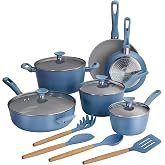 Tramontina Solara 14-Pc Ceramic Non Stick Pots and Pans Set with Lids | Heavy-Gauge Aluminum Cookware Kitchen Set with Ceramic Nonstick Coating, Dishwasher and Oven Safe - Blue