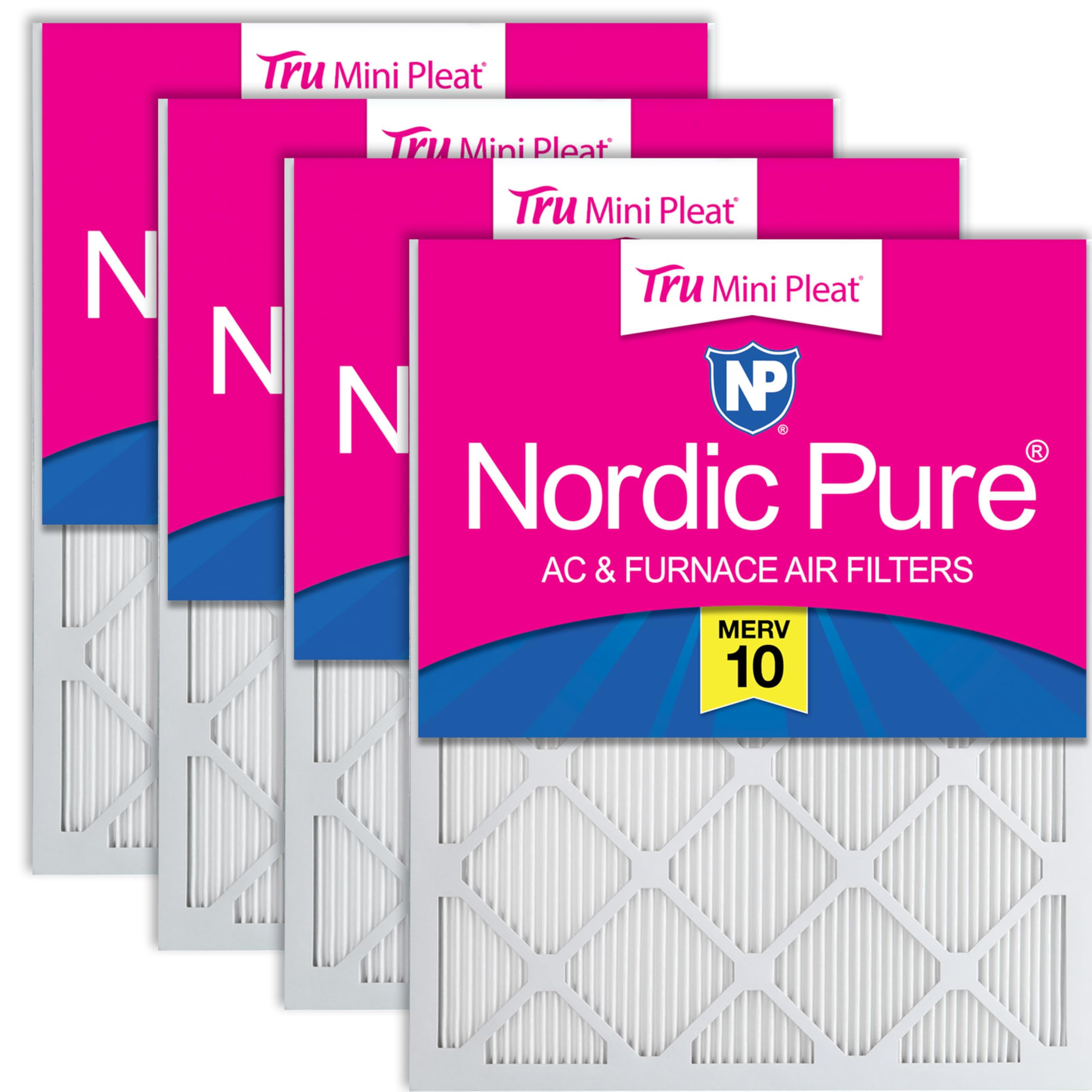 Nordic Pure 12x20x1 (Actual Size: 11 1/2 x 19 1/2 x 3/4) Tru Mini Pleat MERV 10 AC Furnace Air Filters – 2.5X More Media for Longer-Lasting, High-Efficiency Filtration - 4 Pack Image