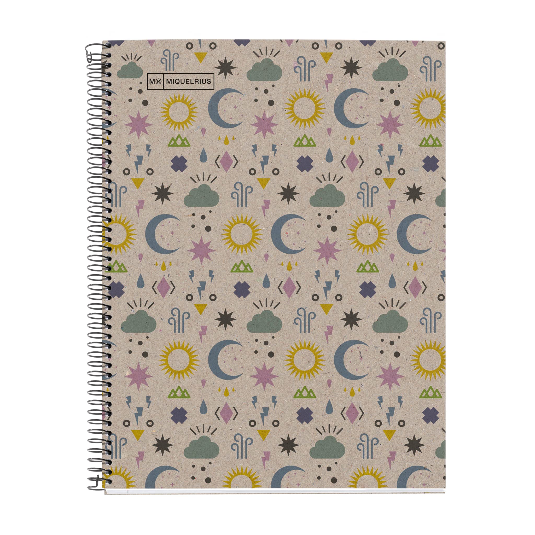 Miquelrius A4 Recycled Notebook 80 Sheets 80gsm Squared Notebook 1 Colour Matching Recycled Cover 4 Holes Moons
