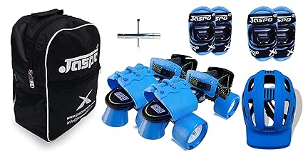 Jaspo Blue Derby Intact Adjustable Senior Roller Skates Combo Suitable for Age Group 6 to 14 Years