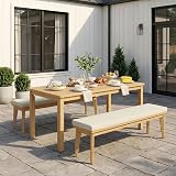 Wisteria Lane 3 Pieces Acacia Patio Dining Set for 4, Patio Dining Table and Chairs Set with Cushion, Modern Outdoor Dining Furniture Set for Lawn Backyard Garden Deck, Beige