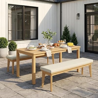 Wisteria Lane 3 Pieces Acacia Patio Dining Set for 4, Patio Dining Table and Chairs Set with Cushion, Modern Outdoor Dining Furniture Set for Lawn Backyard Garden Deck, Beige