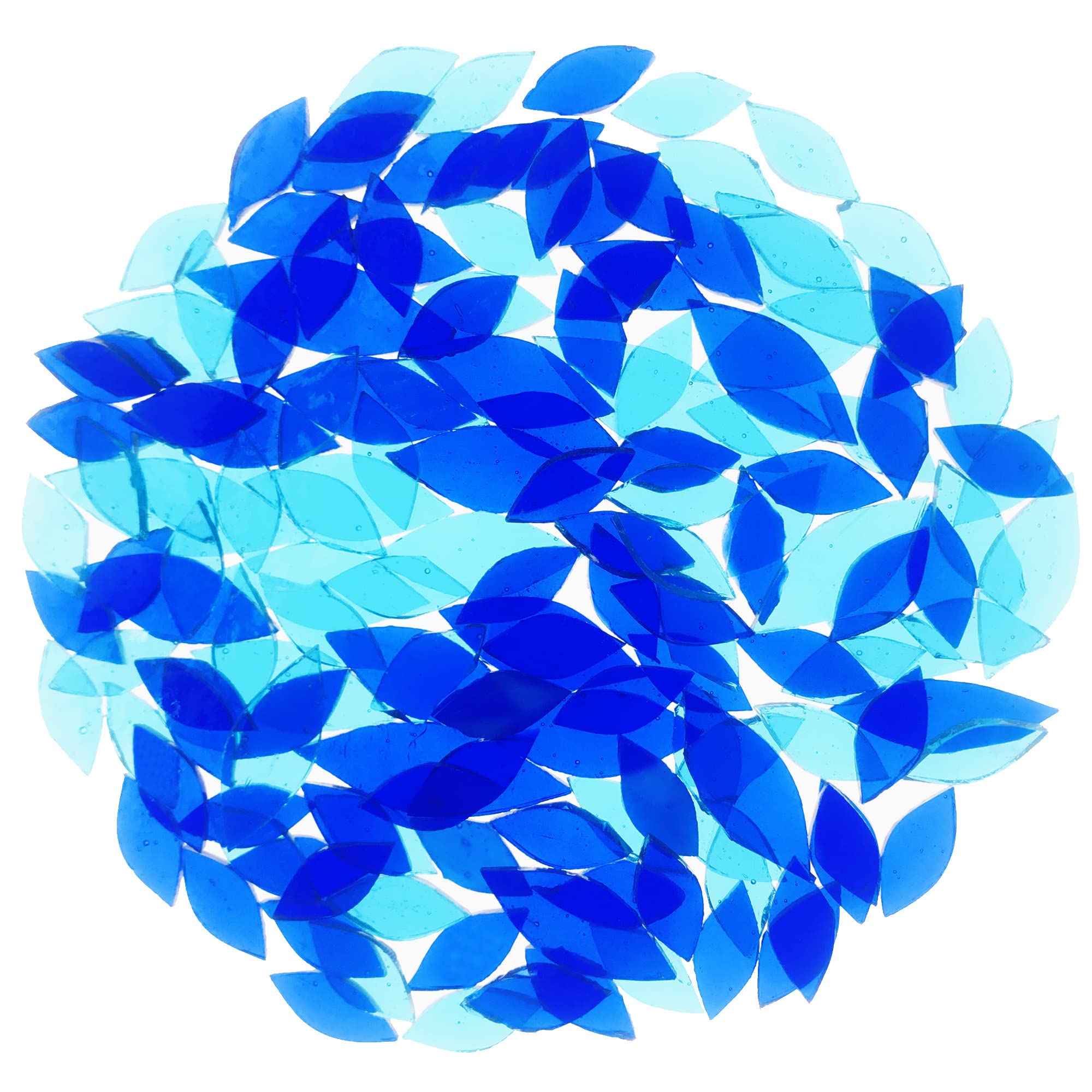 Allazone Mosaic Tiles, 160G Petal Mosaic Tiles Blue Hand Cut Stained Flower Leaves Glass Tiles for DIY Art Crafts and Home Decorations