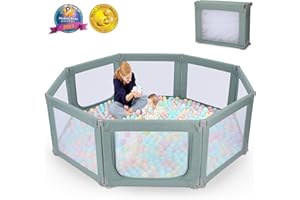 Baby Playpen, Kidirect Foldable Playpen Large Play Center Yards Play Pens for Babies, Shape & Size Adjustable Portable Infant Playpen Baby Fence Play Yard Safety Toddler Playpen(Liner Green,71"×69")