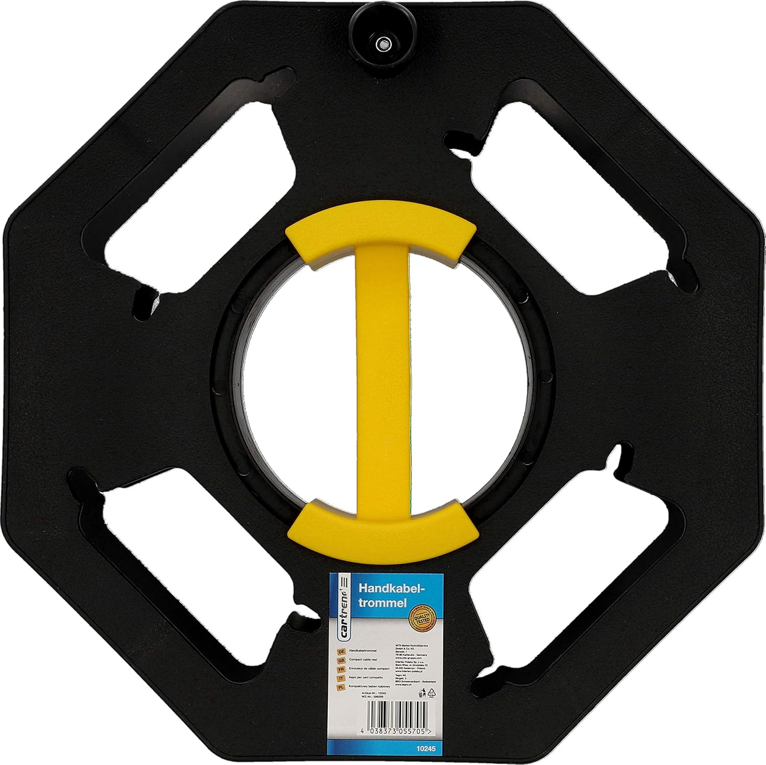 cartrend Caravan Hand Cable Reel, Empty Cable Reel, for Camping and Household up to 25 m Cable, Plastic, Black/Yellow - Image 4