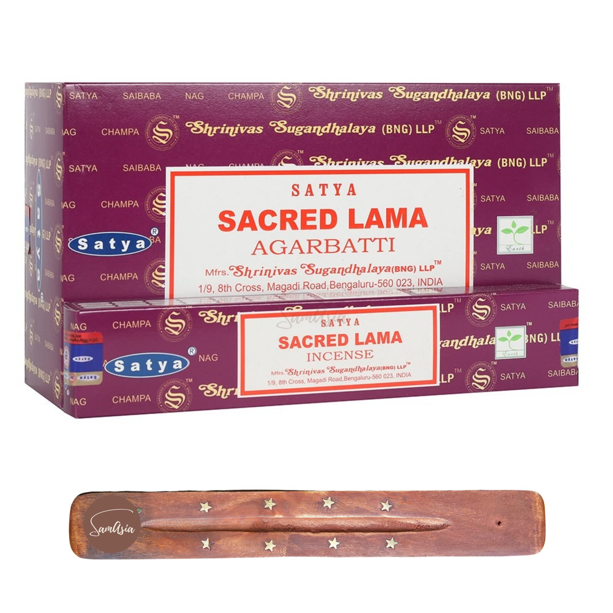 Satya Nag Champa Sacred Lama Incense Sticks | x12 pack | with SAMASIA incense sticks holder | Used for Saomatherapy, Spa, Yoga, Weddings, Meditation, Healing, Positivity and Relaxation โ image 1