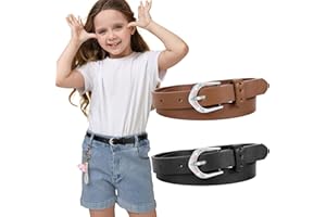 SUOSDEY 2 Pack Girls Skinny Leather Belt with Cute Alloy Pin Buckle Belt for Kids Girls Uniform Jeans Dress Pants