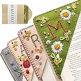 Dalianlc 26 Letters Personalized Hand Embroidered Corner Bookmark Cute Flower Embroidery Corner Book Marker Handmade Stitched Felt Triangle Corner for Book Reading Lovers Gift (K, Summer)