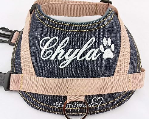 Hundegeschirr S M L XL XXL Brustgeschirr mit Wunsch Namen bestickt Jeans