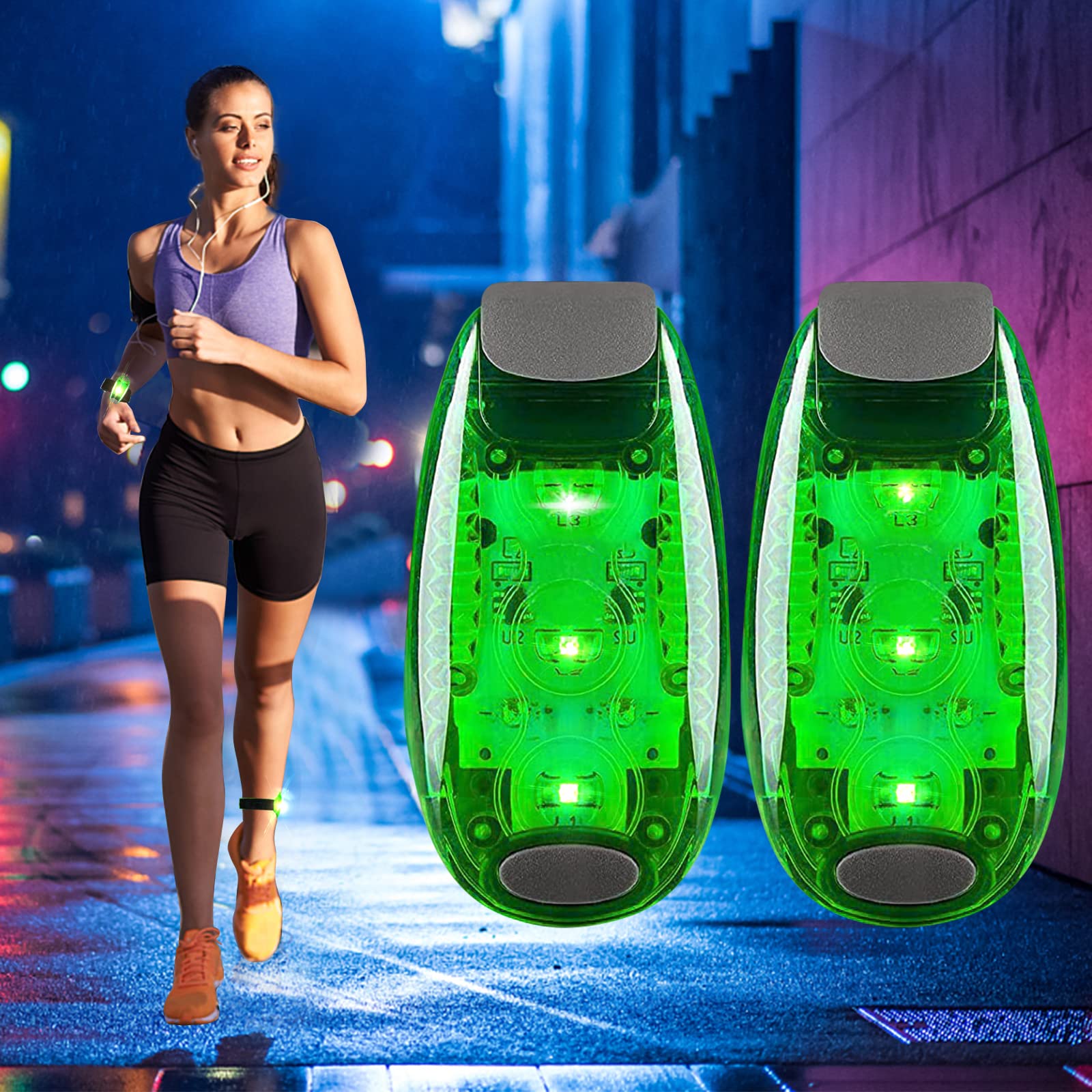 Ceboic LED Safety Lights, 2 Pack Super Bright Clip On Strobe Light High Visibility Bike Tail Light, Running Lights with 3 Lighting Modes for Joggers, Kids, Dogs, Bicycle, Walking (Green)