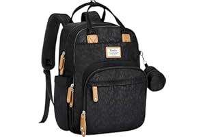RUVALINO Diaper Bag Backpack - Multifunction Waterproof Travel Backpack, Maternity Baby Bag with Changing Pad & Stroller Ring & Pacifier Case, Black Leopard
