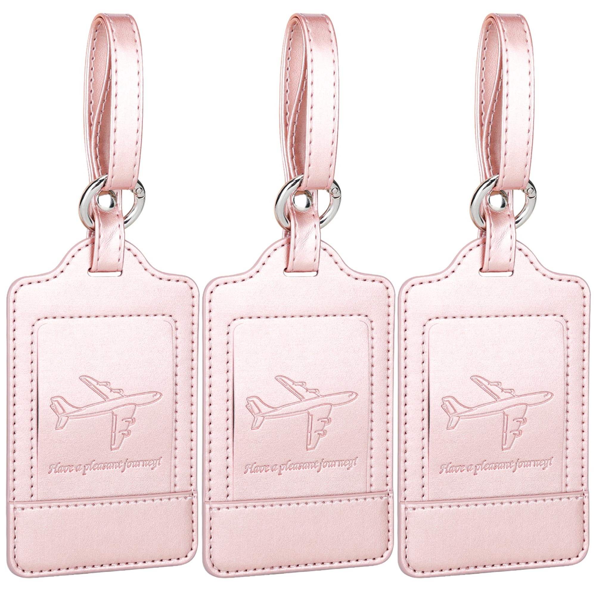 Teskyer Pack of 3 Luggage Tags, PU Leather Luggage Tags for Suitcases, Luggage Labels with Name ID Card, Noticeable, Durable, Travel Accessories, Rose Gold