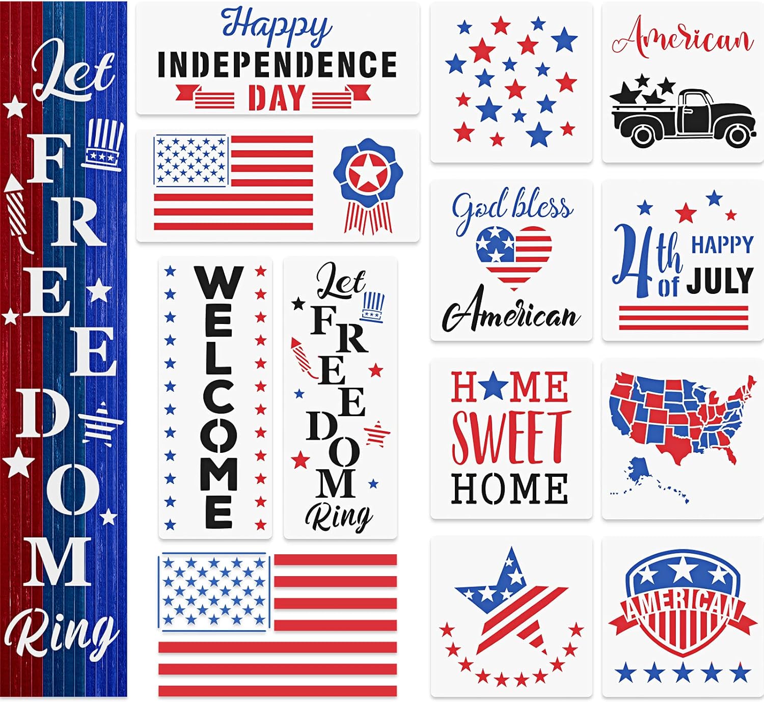 12 Pieces American Flag Patriotic Stencils Reusable Independence Day ...