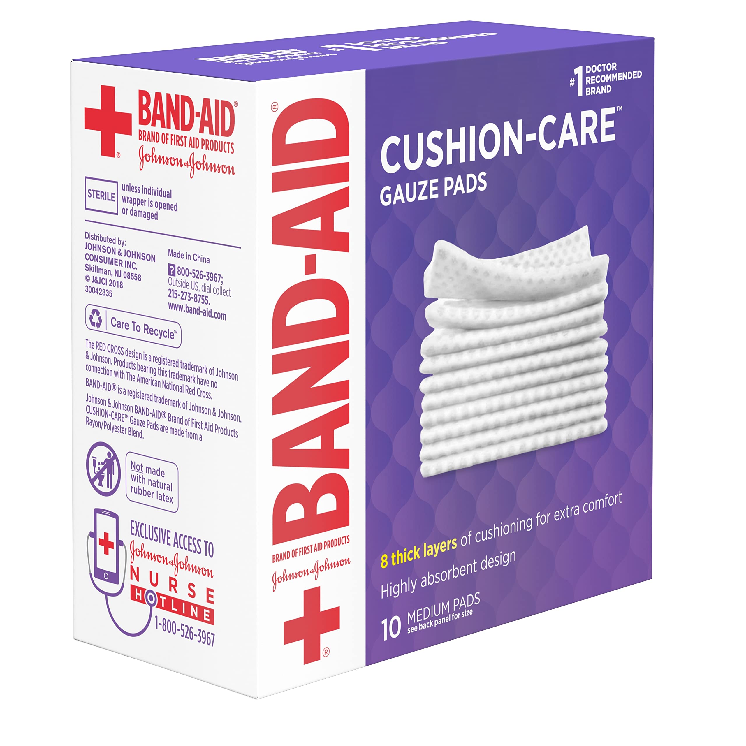 Band-Aid Brand Cushion Care Non-Stick Gauze Pads, Individually-Wrapped, Medium, 3 in x 3 in, 10 ct