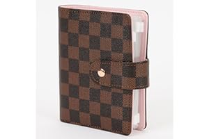 OFFICE RITM™ Pocket A7 Budget Mini Binder Wallet Planner Notebook | Tiny Small Six Ring PU Leather Checkered Refillable Journal for Budgeting with Money Stuffing Zip Envelopes