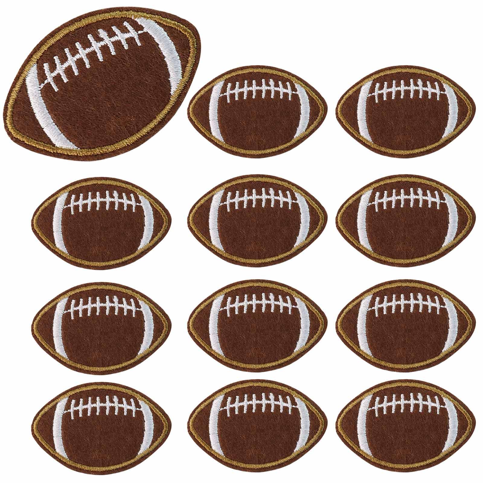 Photo 1 of 12Pcs Football Embroidered Iron On Patches - Dark Brown Iron Sew On Applique for Jeans, Clothes, Bags, Jackets, DIY Sewing Patches (2.2 X 1.4 inch)