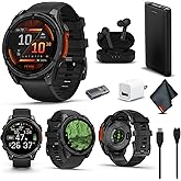 Garmin Fenix 8 47MM AMOLED Premium Multisport GPS Smartwatch Slate Gray with Black Silicone Band, Built-in LED Flashlight, Fitness and Health Smart Watch Bundle for Men and Women