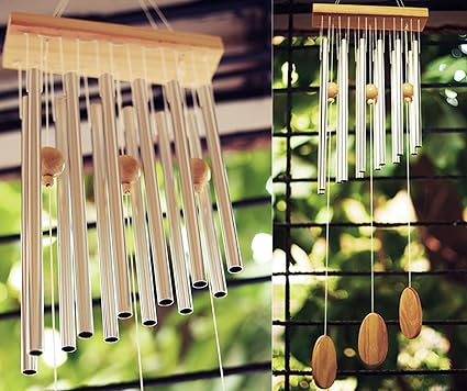 Paradigm Pictures Feng Shui 12 Pipe Metal Wind Chimes for Positive Energy & Home Decor Items (Silver)