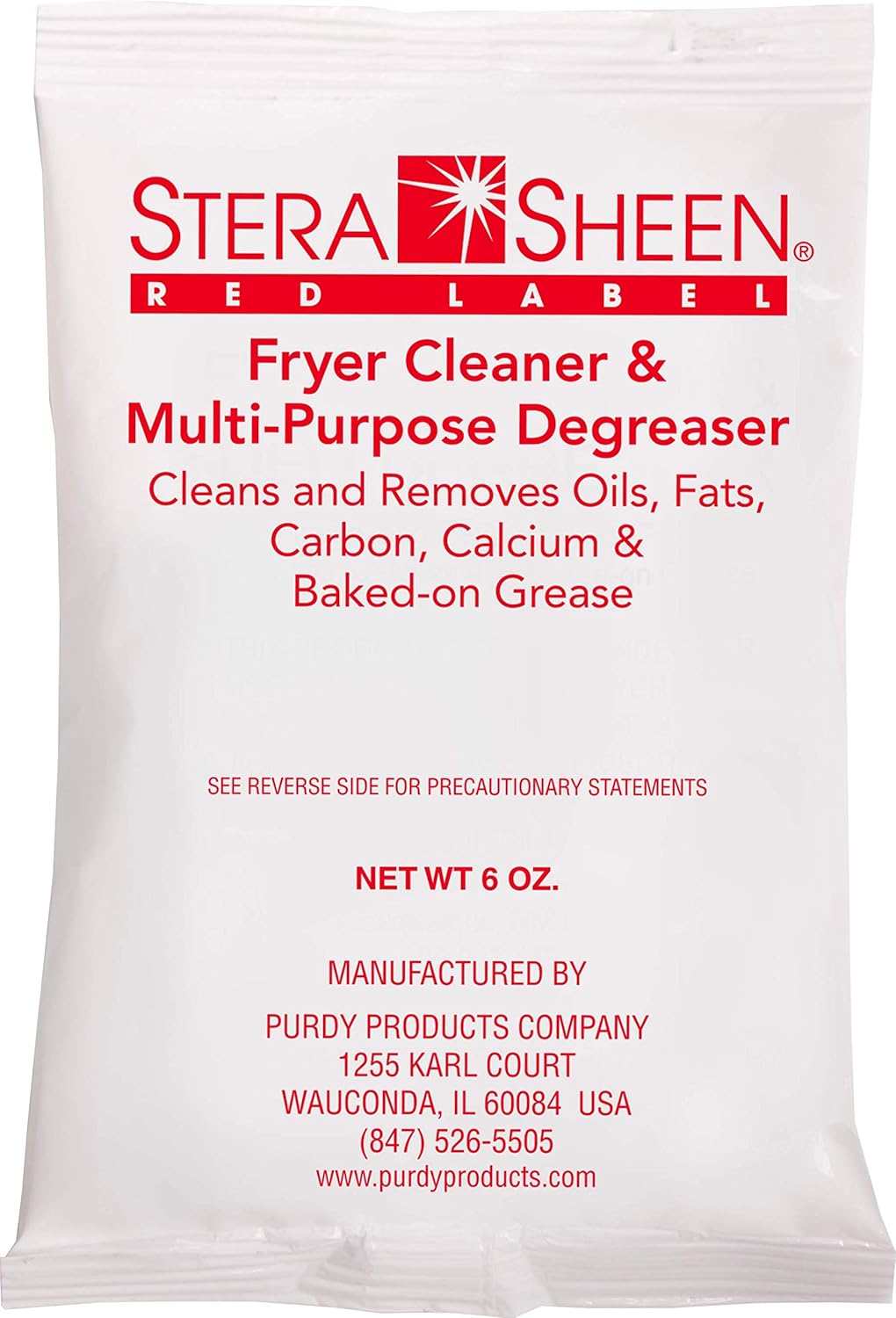 Stera-Sheen Fryer Cleaner | 12 x 6 oz Packets | Stera Red Label Food Grade Fryer & Filter Cleaner Powder & Fryer Boil Out | 321800 by Purdy Products | Portion Packets for easy use | Pack of 12 x 6 oz