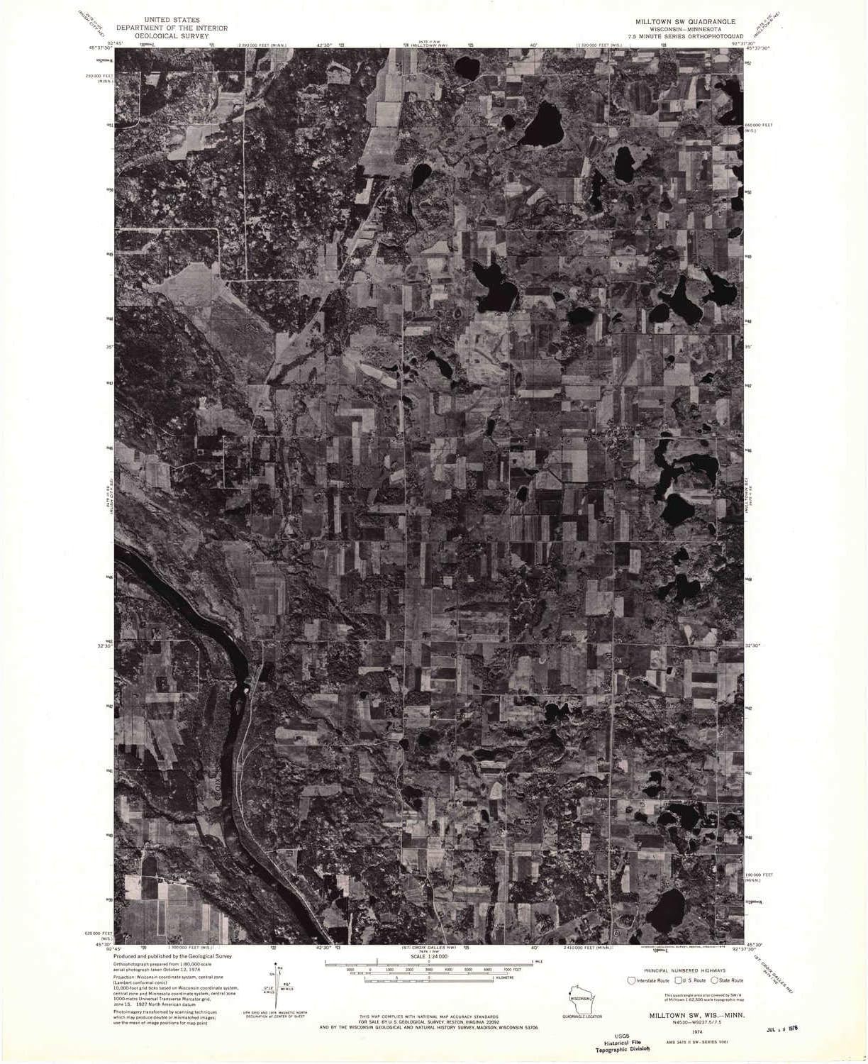 YellowMaps Milltown SW WI topo map, 1:24000 Scale, 7.5 X 7.5 Minute, Historical, 1974, Updated 1976, 27.04 x 22.19 in