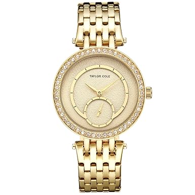 Taylor Cole Damen Elegante Doppelzifferblatt Quarz Edelstahl Band Armbanduhr