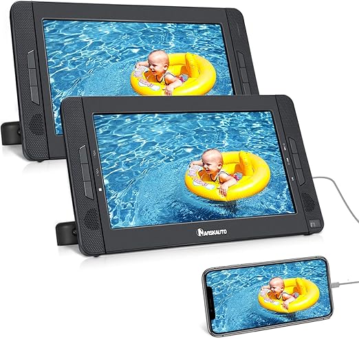 Amazon Com Naviskauto 10 5 Portable Dvd Player Dual Screen With Hdmi Input Car Headrest Mounting Bracket Built In Rechargeable Battery Usb Playback