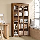 LITTLE TREE 5-Tier Arched Book Shelf,70.9" Tall Bookshelf Mid-Century Modern Bookcase with Open Shelves, Vintage Wood Display