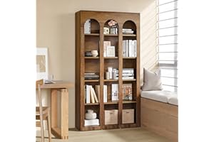 LITTLE TREE 5-Tier Arched Book Shelf,70.9" Tall Bookshelf Mid-Century Modern Bookcase with Open Shelves, Vintage Wood Display