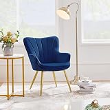 Yaheetech Modern Velvet Tub Chair with Gold Legs Dark Blue view 2