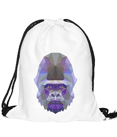 BetterStylz Jahn2 GORILLA Polygon Turnbeutel Rucksack Sport Beutel Gymsack Hipster Tasche vers. Design (ca. 32 x 39 cm) (One 