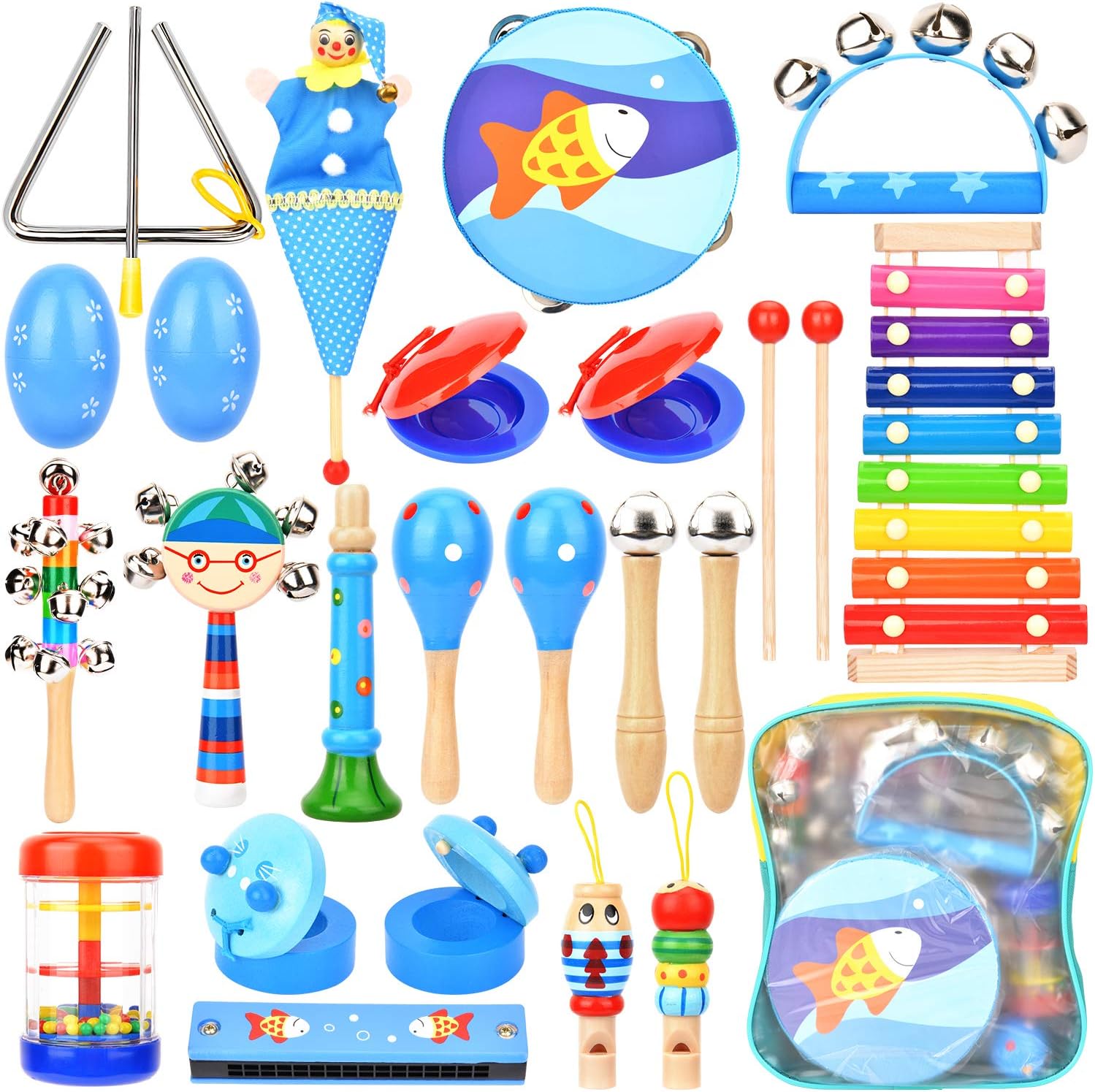 Dkinghome Baby Musical Instruments ,15 Types 22pcs Wooden Toddler