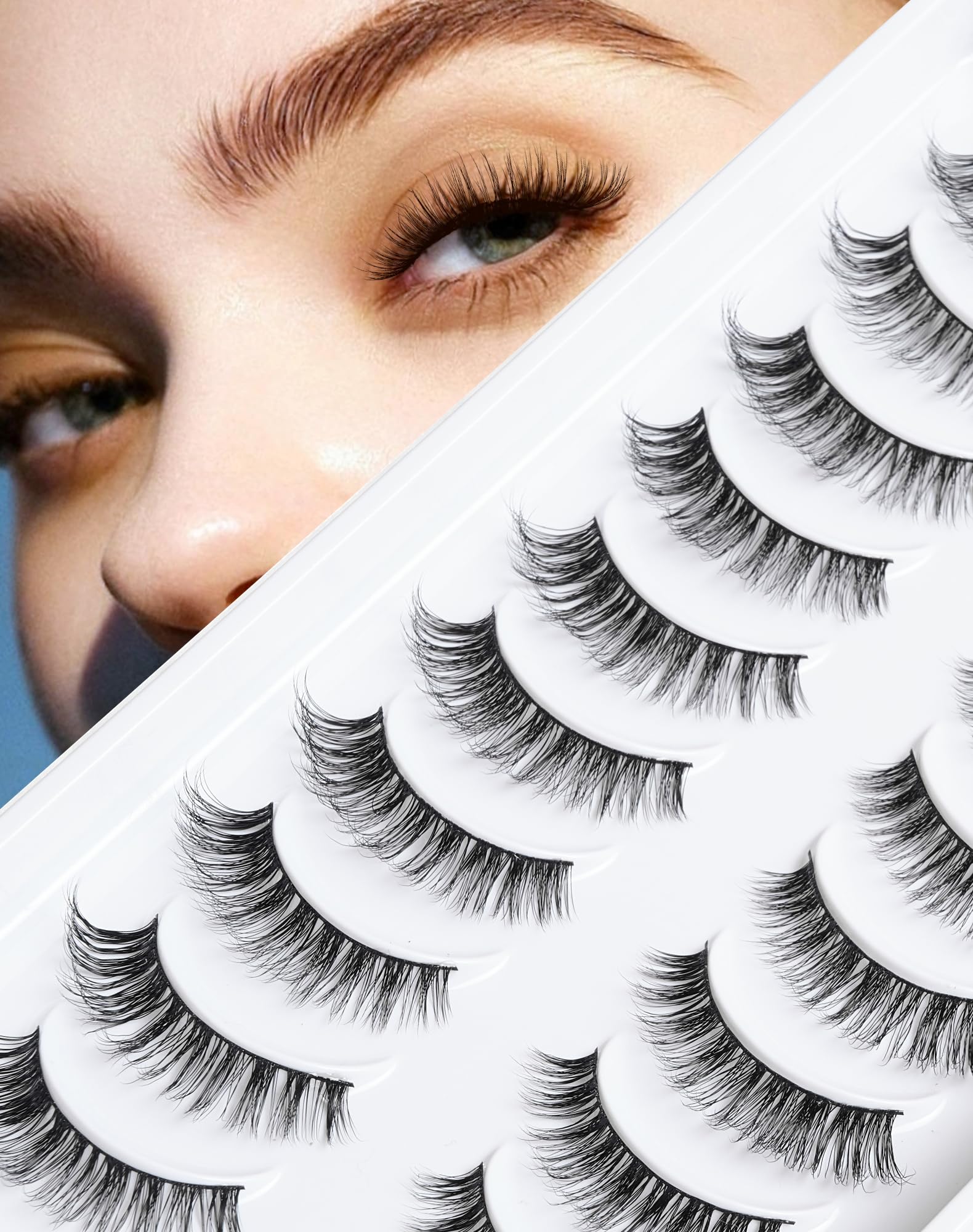 Natural Lashes Wispy Eyelashes Natural Look False Lash Mink False Eye Lash Volume Lashes Thin Band Fake Eyelashes 10 Pairs D-M02 — image 1