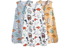 PHF Soft Baby Sleep Sack 6-12 Months 100% Organic Cotton Wearable Blanket, 2-Way Zipper 0.5 TOG Toddler Sleeping Sack 3 Pack, Comfy Sleep Bag for Baby Boys Girls, Dinosaur (Medium)