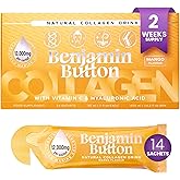 Benjamin Button 12,000mg Marine Collagen Liquid Shots| High Strength Hydrolyzed Marine Collagen Peptides w/Hyaluronic Acid &amp; Vitamin C for Skin, Hair &amp; Joints | Mango, 14 Daily Servings 30ml