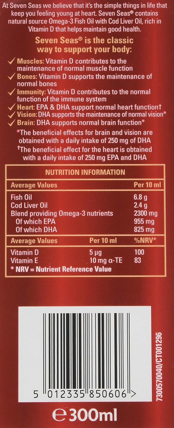 Seven Seas Omega 3 Fish Oil Plus Cod Liver Oil, Maximum Strength Liquid, 150 ml, Omega-3, EPA & DHA + Cod Liver Oil Tablets - Image 5