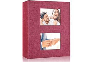 MSTONAL Photo Album 4x6 200 Pockets for Wedding Gifts, Linen Hardcover Memory Book with Front Window for Family Anniversary School Baby Travel Pictures Holds 200 Horizontal Photos, WineRed