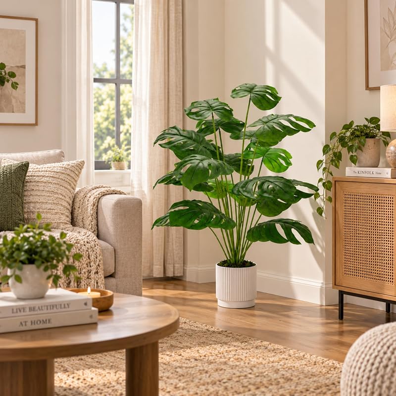 Plantas Artificiales Grandes de 28 Pulgadas, Plantas Artificiales en Maceta de Monstera para Interiores y Exteriores, Sala de Estar, casa, Suelo, Porche Delantero, decoración de árbol — foto 5 de 8