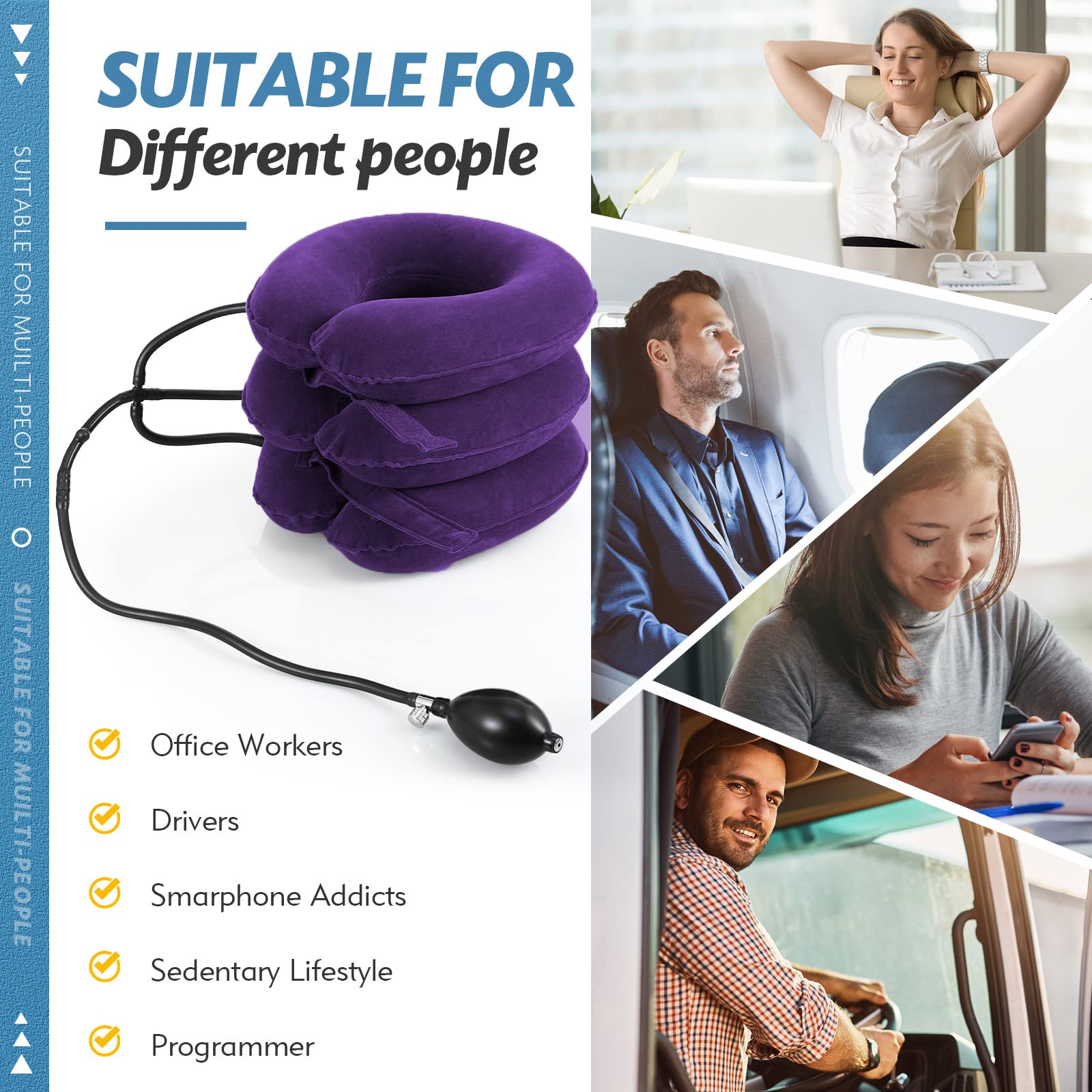 Jaximy Neck Stretcher, Cervical Traction Device, Neck Traction Device, Neck Pain Relief, Adjustable Inflatable Neck Brace & Neck Stretcher Cervical Traction, Neck Decompression Home Use (Purple)