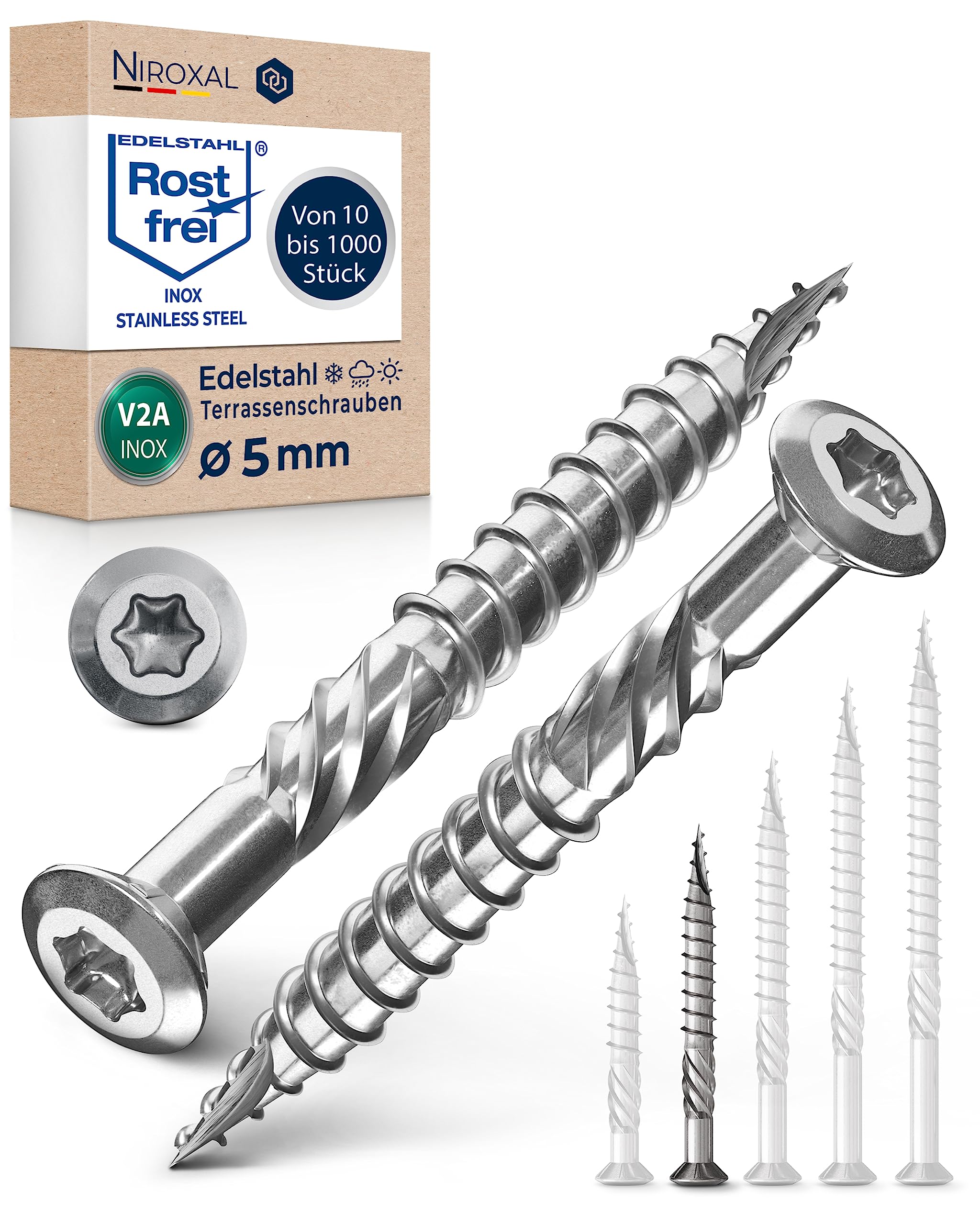NietFullThings Decking Screws Stainless Steel A2 (304) Torx Wood Screws 5x50 mm Deck Screws for Wood Outdoor Pack of 100