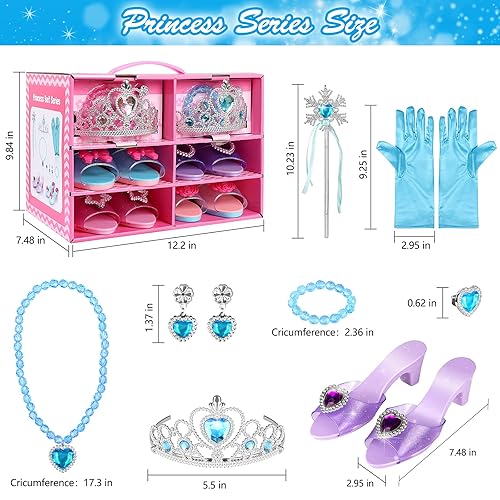 Girls Pretend Play Toys, Princess Dress Up Toy Set - 4 Pairs Play Shoes and  Fashion Jewelry