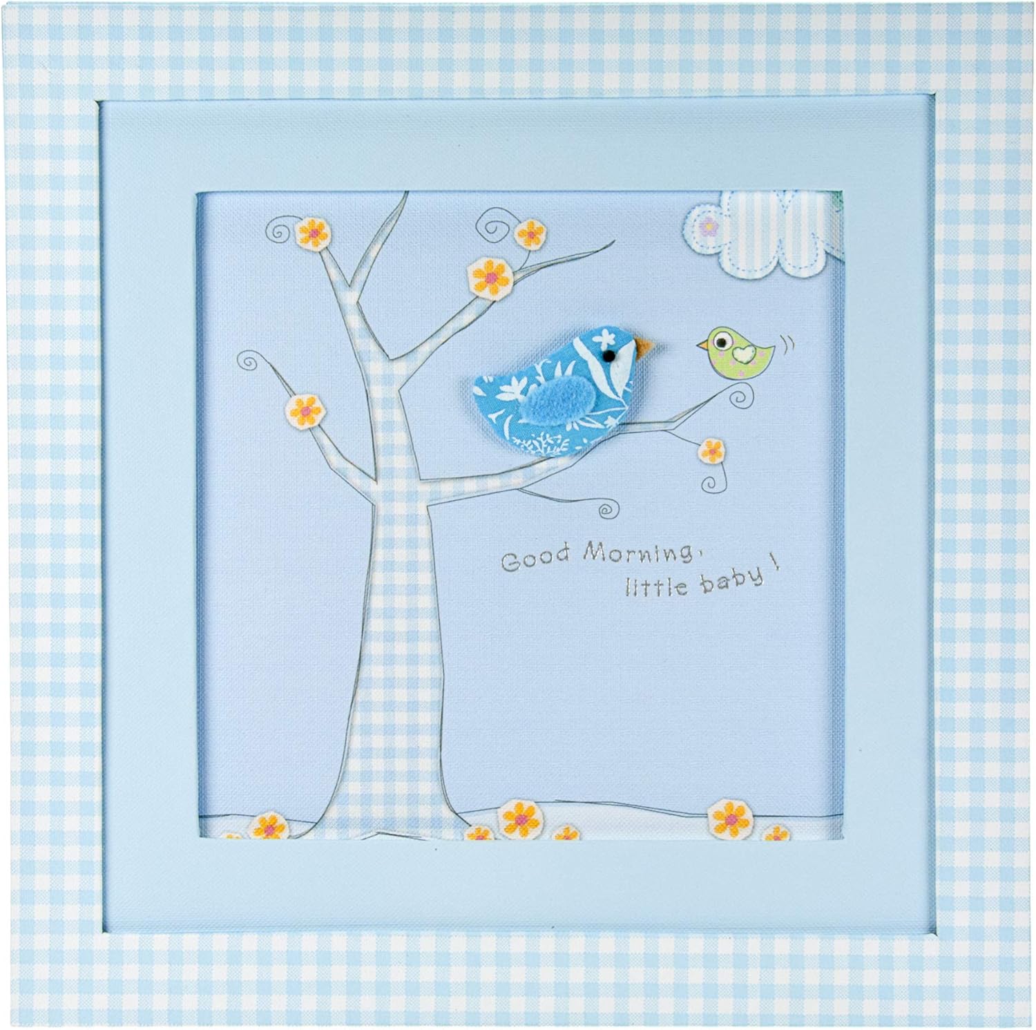 Mousehouse Gifts Picture Frame Pastel Blue Little Bird Design Wall Hanging Framed Picture for Baby Boys Nursery or Bedroom